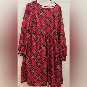 SHEIN Vibrant Red Checkered Midi Dress